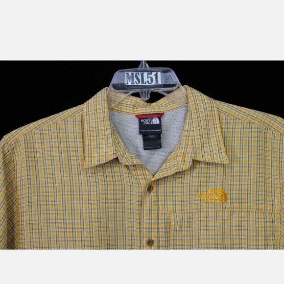 THE NORTH FACE YELLOW PLAID SHORT SLEEVE BUTTON FRONT MEN'S SIZE MEDIUM SHIRT - Picture 3 of 7